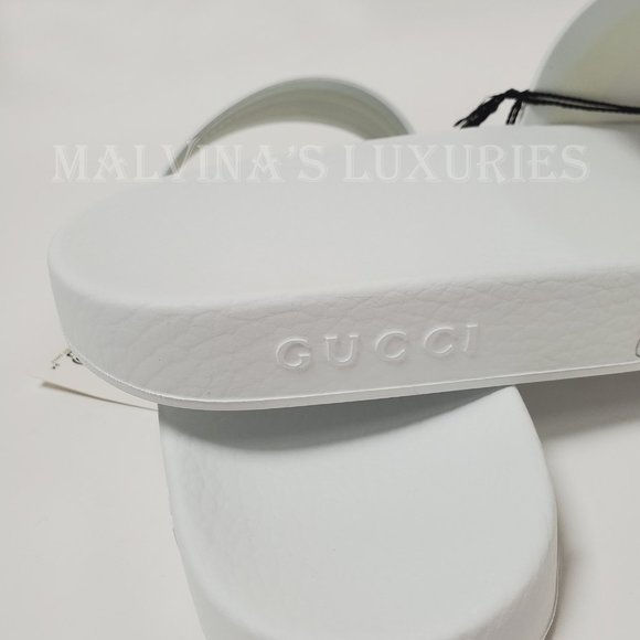 GUCCI SHOES MENS PURSUIT WHITE RUBBER SLIDE SANDAL w WEB DETAIL sz 9G 9.5 US - Picture 11 of 15